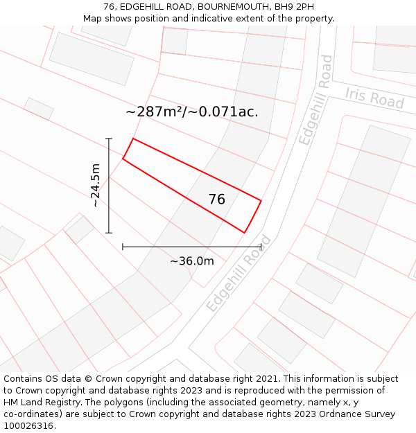 76, EDGEHILL ROAD, BOURNEMOUTH, BH9 2PH: Plot and title map