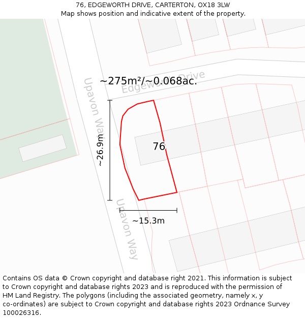 76, EDGEWORTH DRIVE, CARTERTON, OX18 3LW: Plot and title map