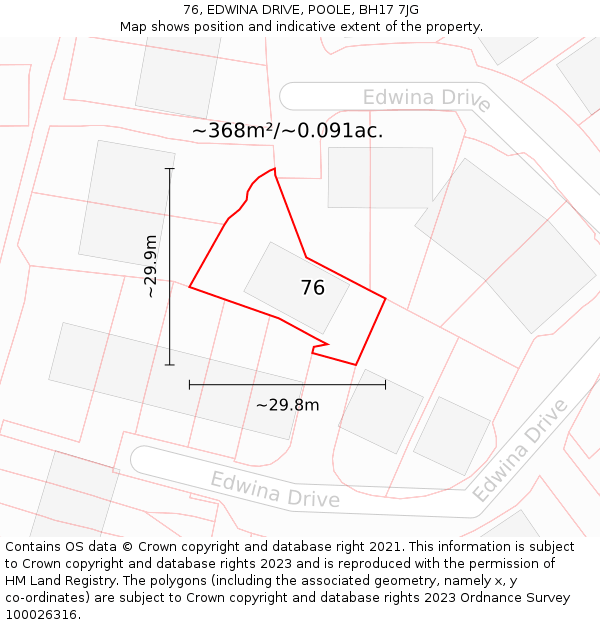 76, EDWINA DRIVE, POOLE, BH17 7JG: Plot and title map