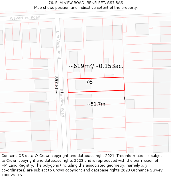 76, ELM VIEW ROAD, BENFLEET, SS7 5AS: Plot and title map