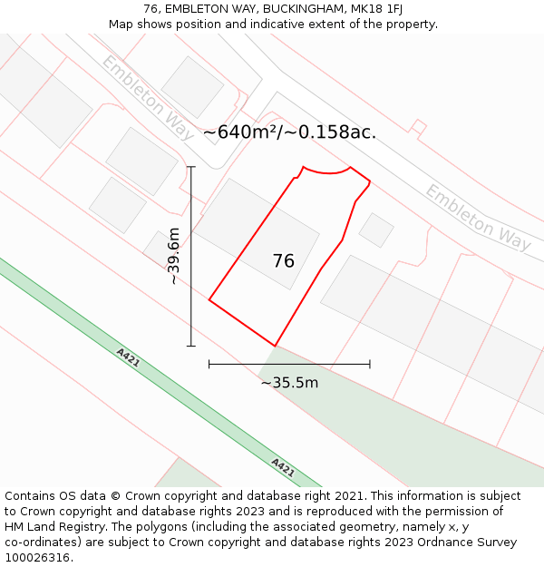 76, EMBLETON WAY, BUCKINGHAM, MK18 1FJ: Plot and title map