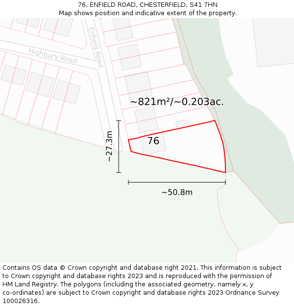 76, ENFIELD ROAD, CHESTERFIELD, S41 7HN: Plot and title map