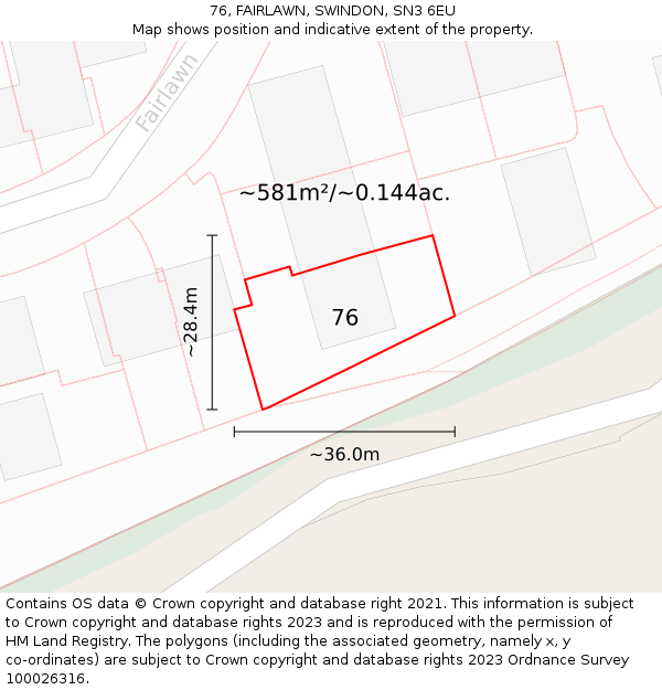 76, FAIRLAWN, SWINDON, SN3 6EU: Plot and title map