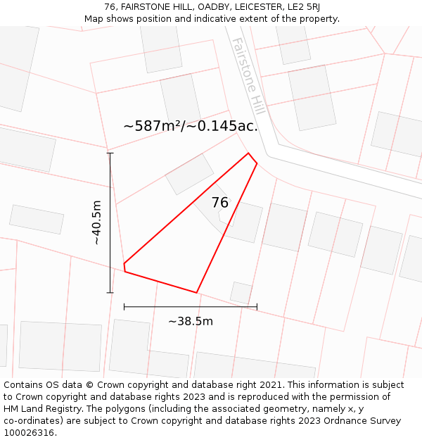 76, FAIRSTONE HILL, OADBY, LEICESTER, LE2 5RJ: Plot and title map