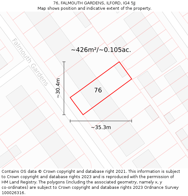 76, FALMOUTH GARDENS, ILFORD, IG4 5JJ: Plot and title map