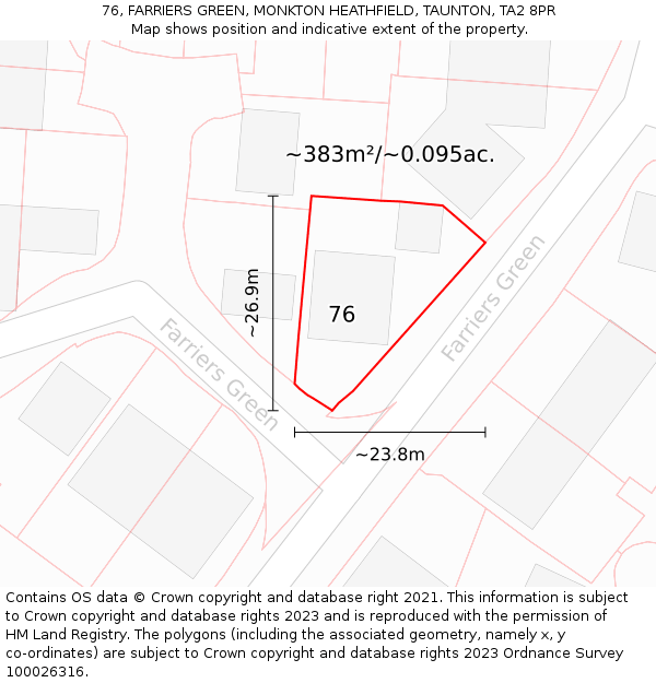 76, FARRIERS GREEN, MONKTON HEATHFIELD, TAUNTON, TA2 8PR: Plot and title map