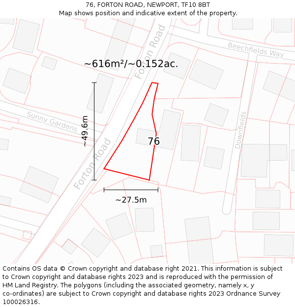 76, FORTON ROAD, NEWPORT, TF10 8BT: Plot and title map