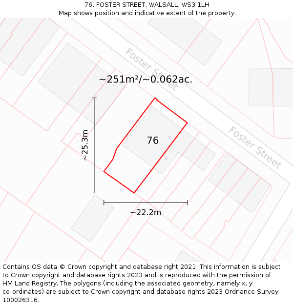 76, FOSTER STREET, WALSALL, WS3 1LH: Plot and title map