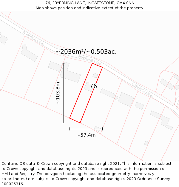 76, FRYERNING LANE, INGATESTONE, CM4 0NN: Plot and title map