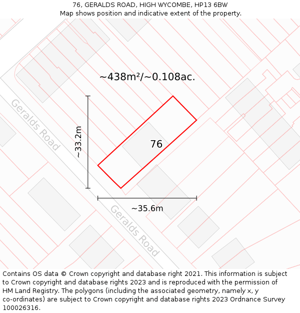 76, GERALDS ROAD, HIGH WYCOMBE, HP13 6BW: Plot and title map