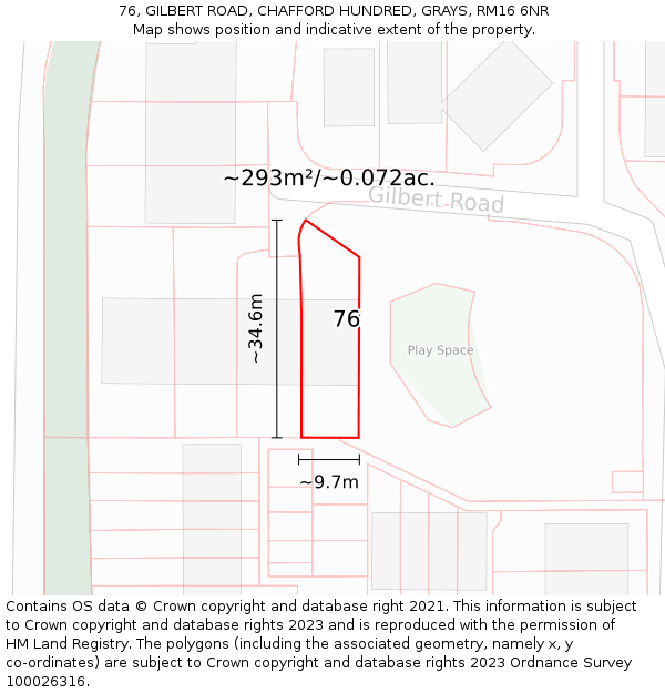 76, GILBERT ROAD, CHAFFORD HUNDRED, GRAYS, RM16 6NR: Plot and title map