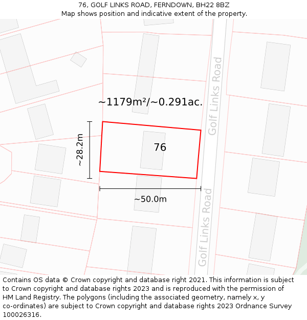 76, GOLF LINKS ROAD, FERNDOWN, BH22 8BZ: Plot and title map