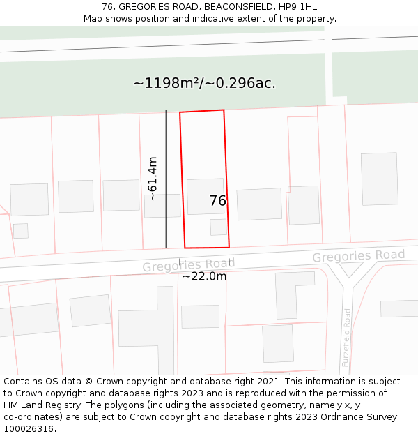 76, GREGORIES ROAD, BEACONSFIELD, HP9 1HL: Plot and title map