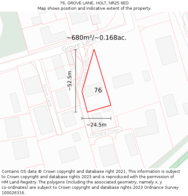 76, GROVE LANE, HOLT, NR25 6ED: Plot and title map