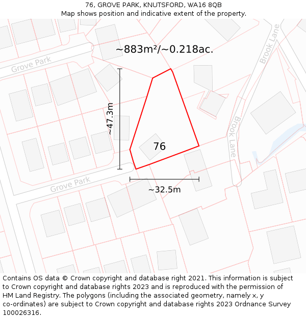 76, GROVE PARK, KNUTSFORD, WA16 8QB: Plot and title map