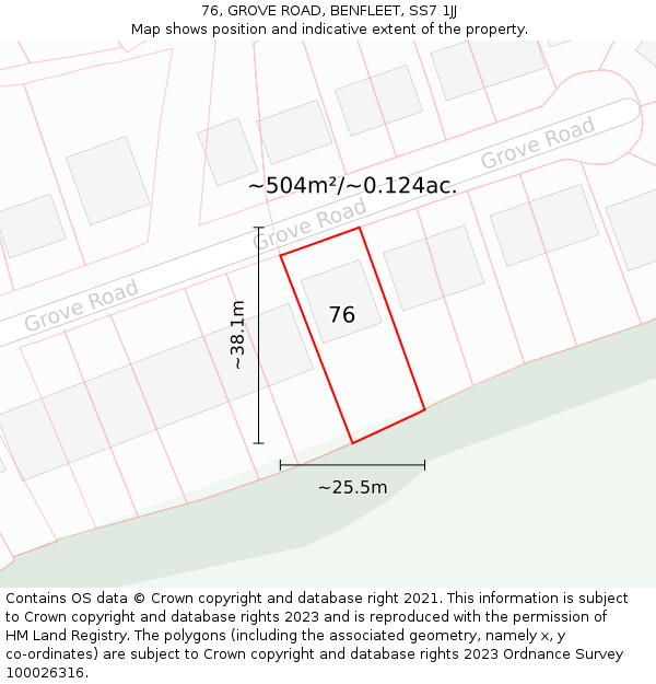 76, GROVE ROAD, BENFLEET, SS7 1JJ: Plot and title map