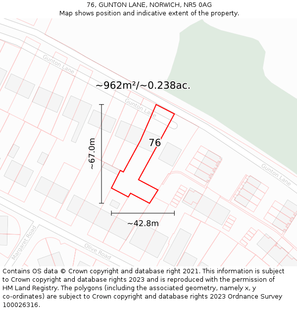 76, GUNTON LANE, NORWICH, NR5 0AG: Plot and title map