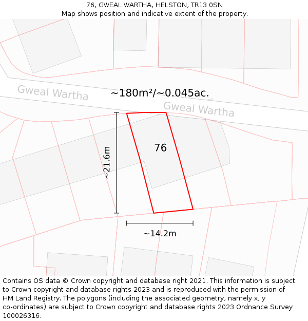 76, GWEAL WARTHA, HELSTON, TR13 0SN: Plot and title map