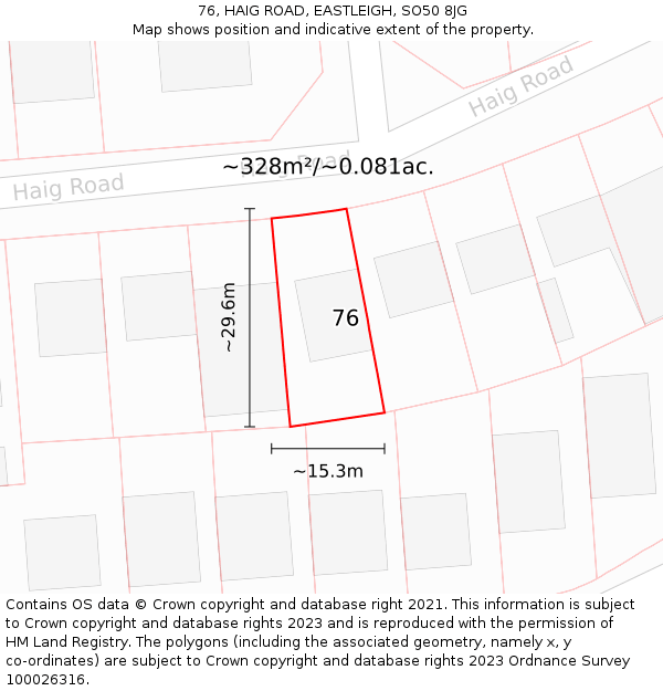 76, HAIG ROAD, EASTLEIGH, SO50 8JG: Plot and title map