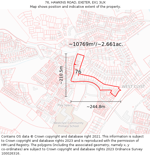 76, HAWKINS ROAD, EXETER, EX1 3UX: Plot and title map