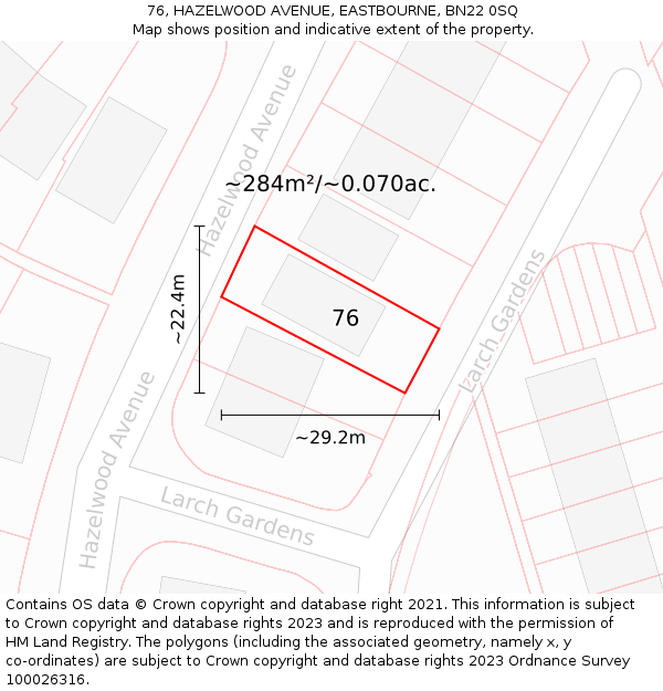 76, HAZELWOOD AVENUE, EASTBOURNE, BN22 0SQ: Plot and title map