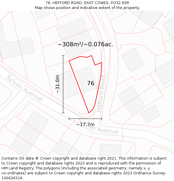 76, HEFFORD ROAD, EAST COWES, PO32 6SR: Plot and title map