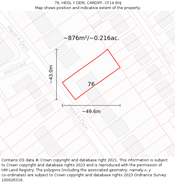 76, HEOL Y DERI, CARDIFF, CF14 6HJ: Plot and title map
