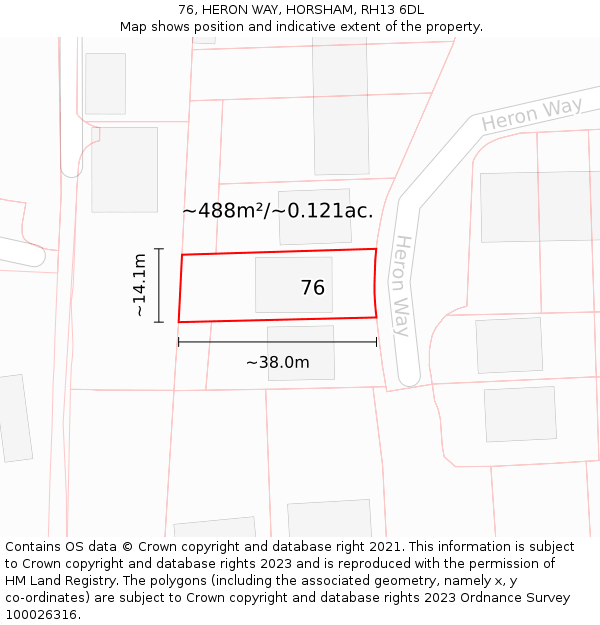 76, HERON WAY, HORSHAM, RH13 6DL: Plot and title map