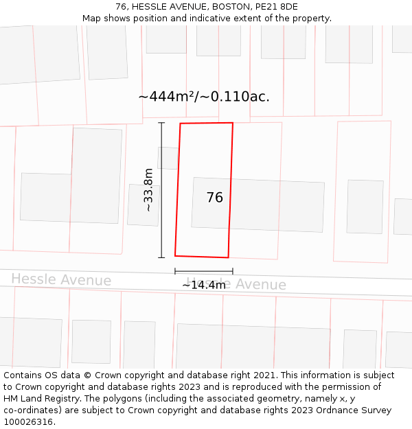 76, HESSLE AVENUE, BOSTON, PE21 8DE: Plot and title map