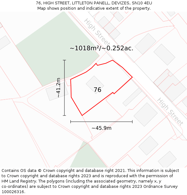 76, HIGH STREET, LITTLETON PANELL, DEVIZES, SN10 4EU: Plot and title map