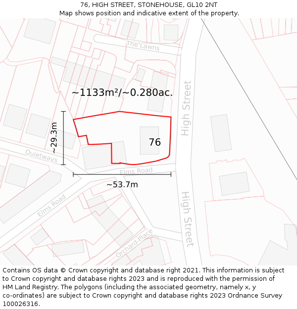 76, HIGH STREET, STONEHOUSE, GL10 2NT: Plot and title map