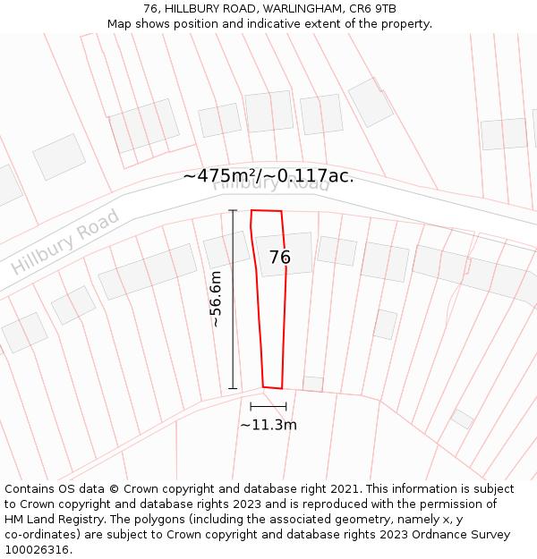 76, HILLBURY ROAD, WARLINGHAM, CR6 9TB: Plot and title map