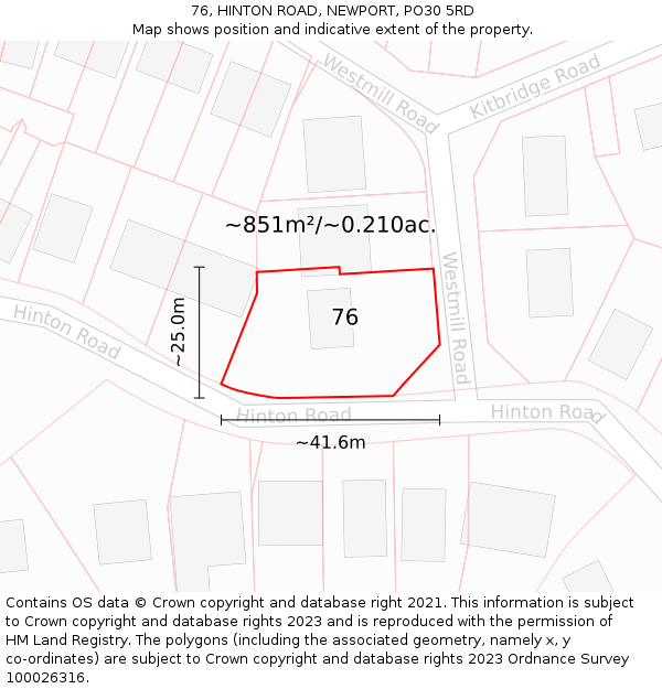 76, HINTON ROAD, NEWPORT, PO30 5RD: Plot and title map