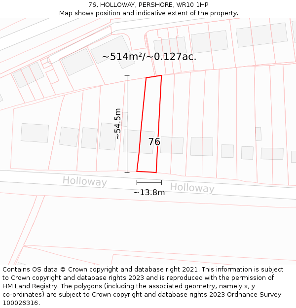 76, HOLLOWAY, PERSHORE, WR10 1HP: Plot and title map