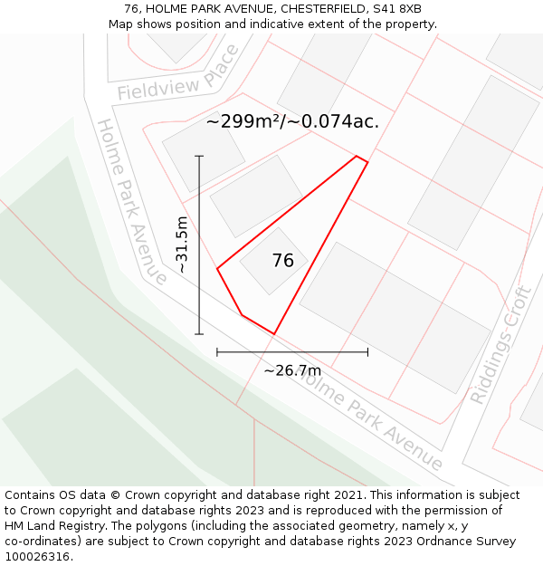 76, HOLME PARK AVENUE, CHESTERFIELD, S41 8XB: Plot and title map