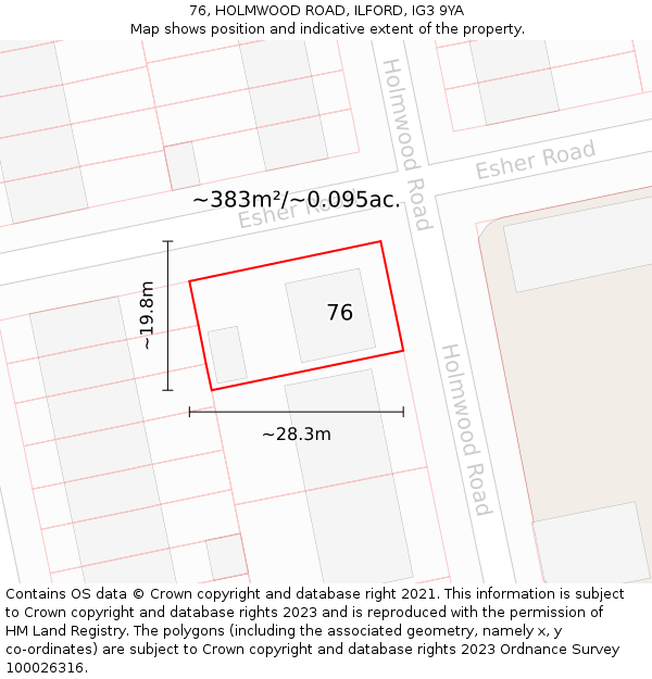 76, HOLMWOOD ROAD, ILFORD, IG3 9YA: Plot and title map