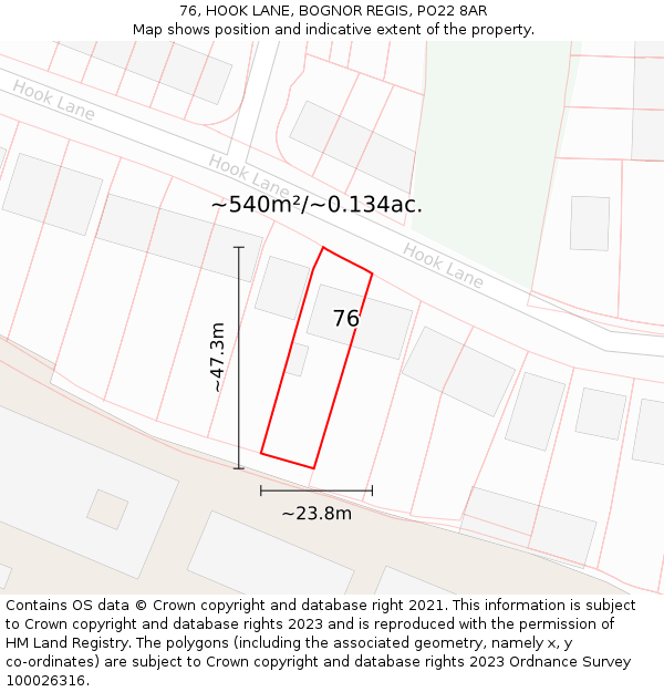 76, HOOK LANE, BOGNOR REGIS, PO22 8AR: Plot and title map