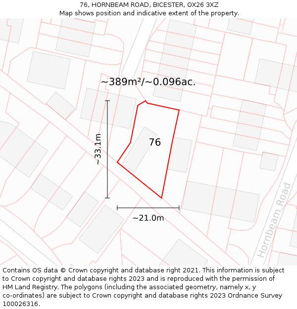 76, HORNBEAM ROAD, BICESTER, OX26 3XZ: Plot and title map