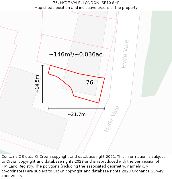 76, HYDE VALE, LONDON, SE10 8HP: Plot and title map