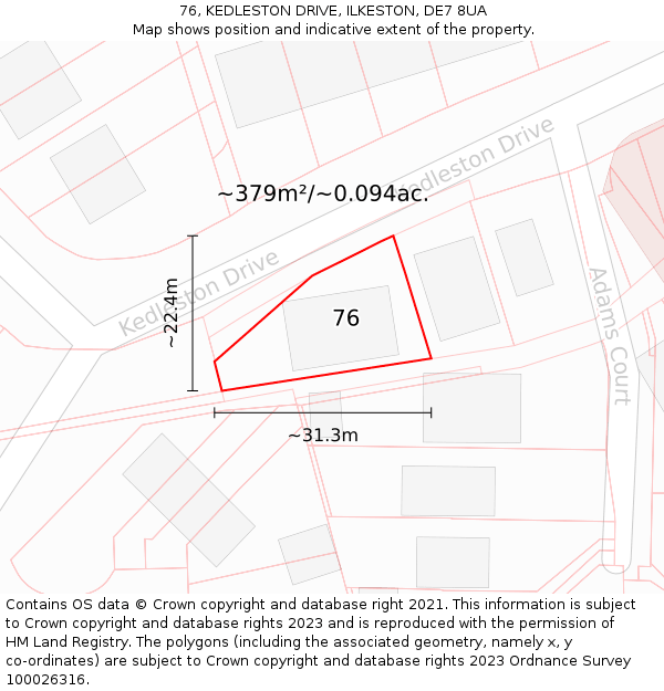 76, KEDLESTON DRIVE, ILKESTON, DE7 8UA: Plot and title map