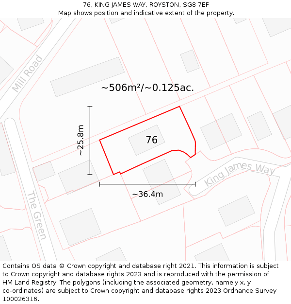 76, KING JAMES WAY, ROYSTON, SG8 7EF: Plot and title map