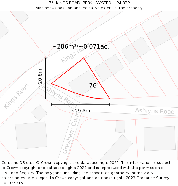 76, KINGS ROAD, BERKHAMSTED, HP4 3BP: Plot and title map