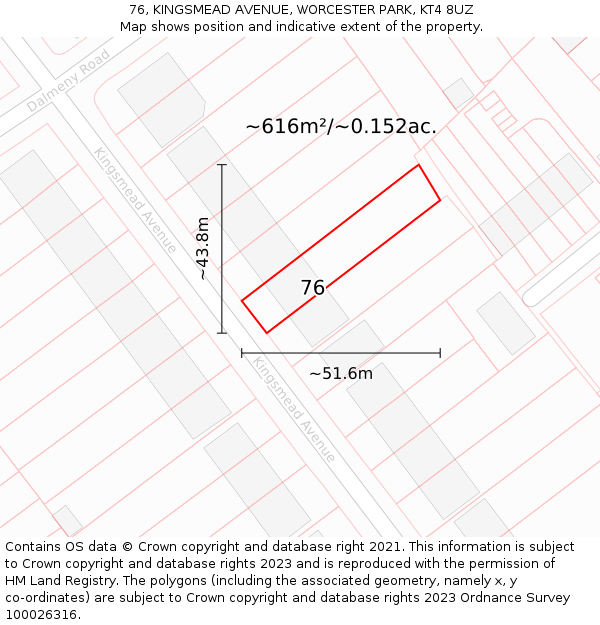 76, KINGSMEAD AVENUE, WORCESTER PARK, KT4 8UZ: Plot and title map