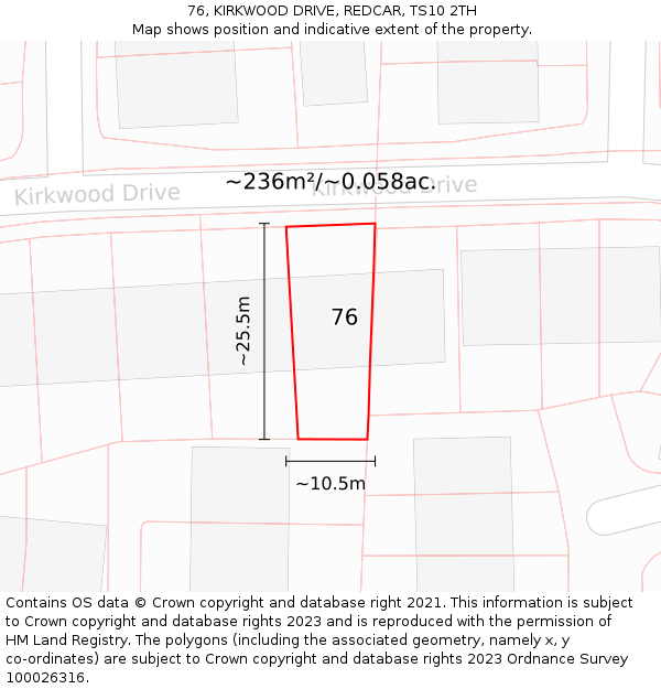 76, KIRKWOOD DRIVE, REDCAR, TS10 2TH: Plot and title map