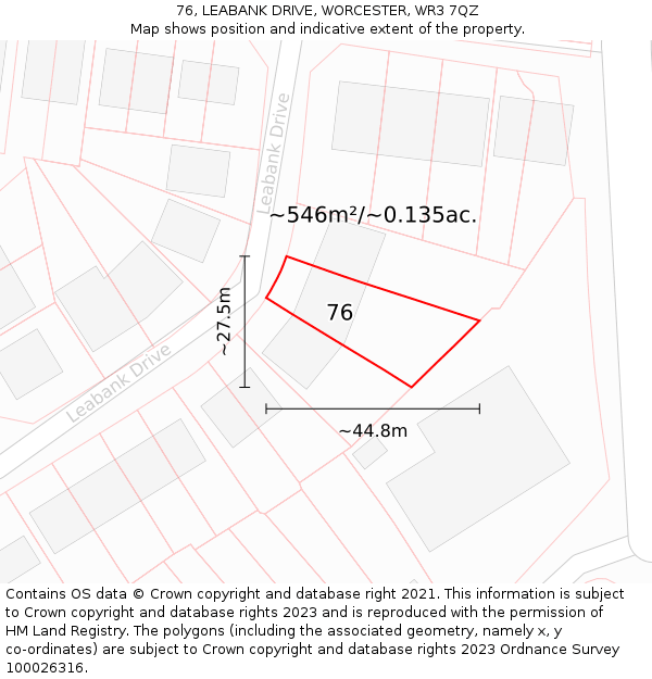 76, LEABANK DRIVE, WORCESTER, WR3 7QZ: Plot and title map