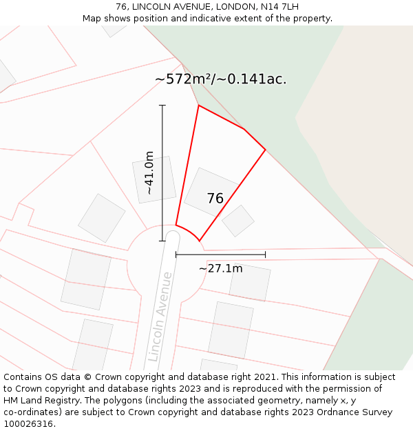 76, LINCOLN AVENUE, LONDON, N14 7LH: Plot and title map