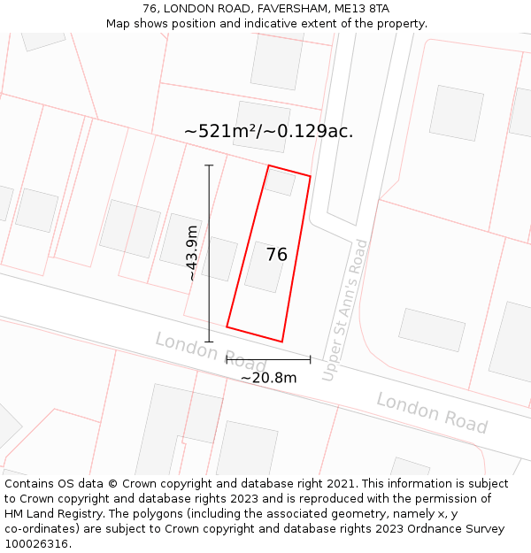 76, LONDON ROAD, FAVERSHAM, ME13 8TA: Plot and title map