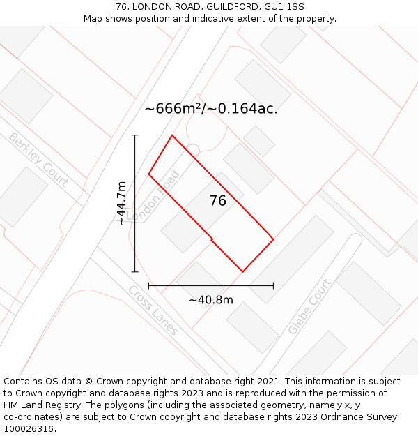 76, LONDON ROAD, GUILDFORD, GU1 1SS: Plot and title map