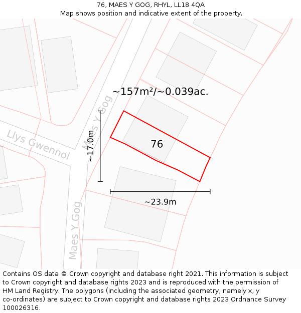 76, MAES Y GOG, RHYL, LL18 4QA: Plot and title map