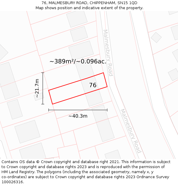 76, MALMESBURY ROAD, CHIPPENHAM, SN15 1QD: Plot and title map